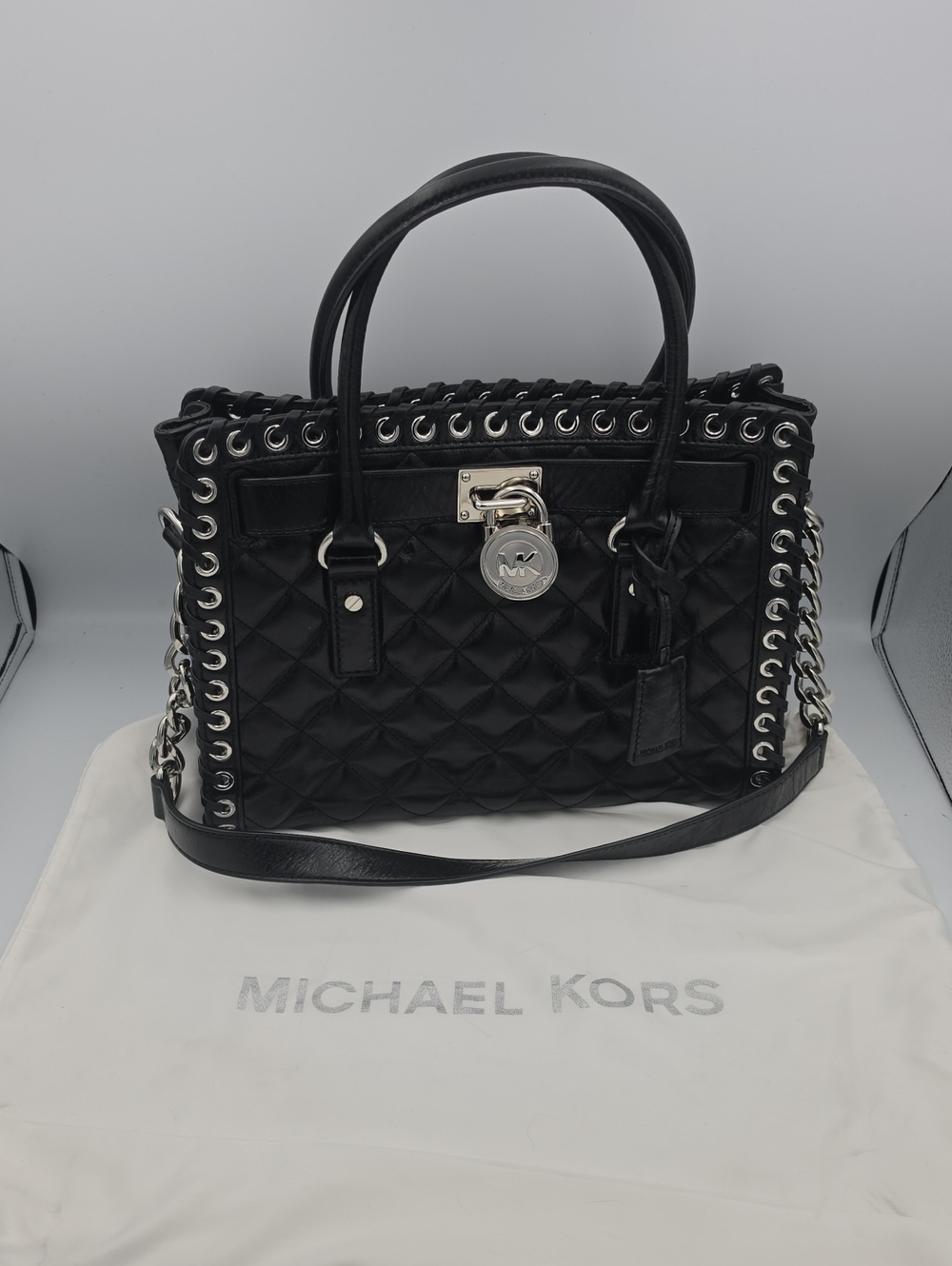 Michael Kors Hamilton "Hippie Grommet" Quilted Leather  Med Satchel (NWOT)🖤🩶🖤